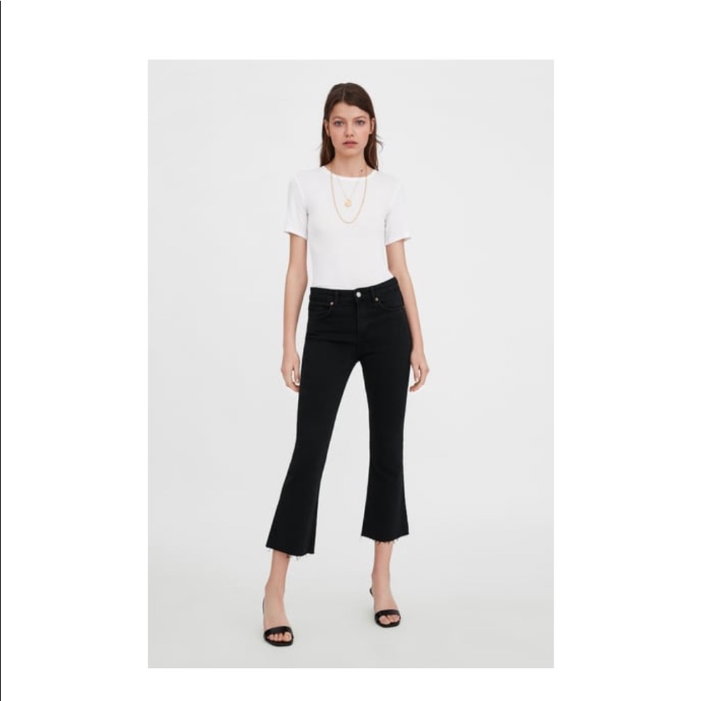 Zara mid rise crop flare black jeans